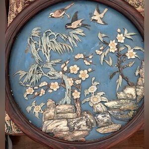 Round Mixed Media Wall Art with Birds and Flowers